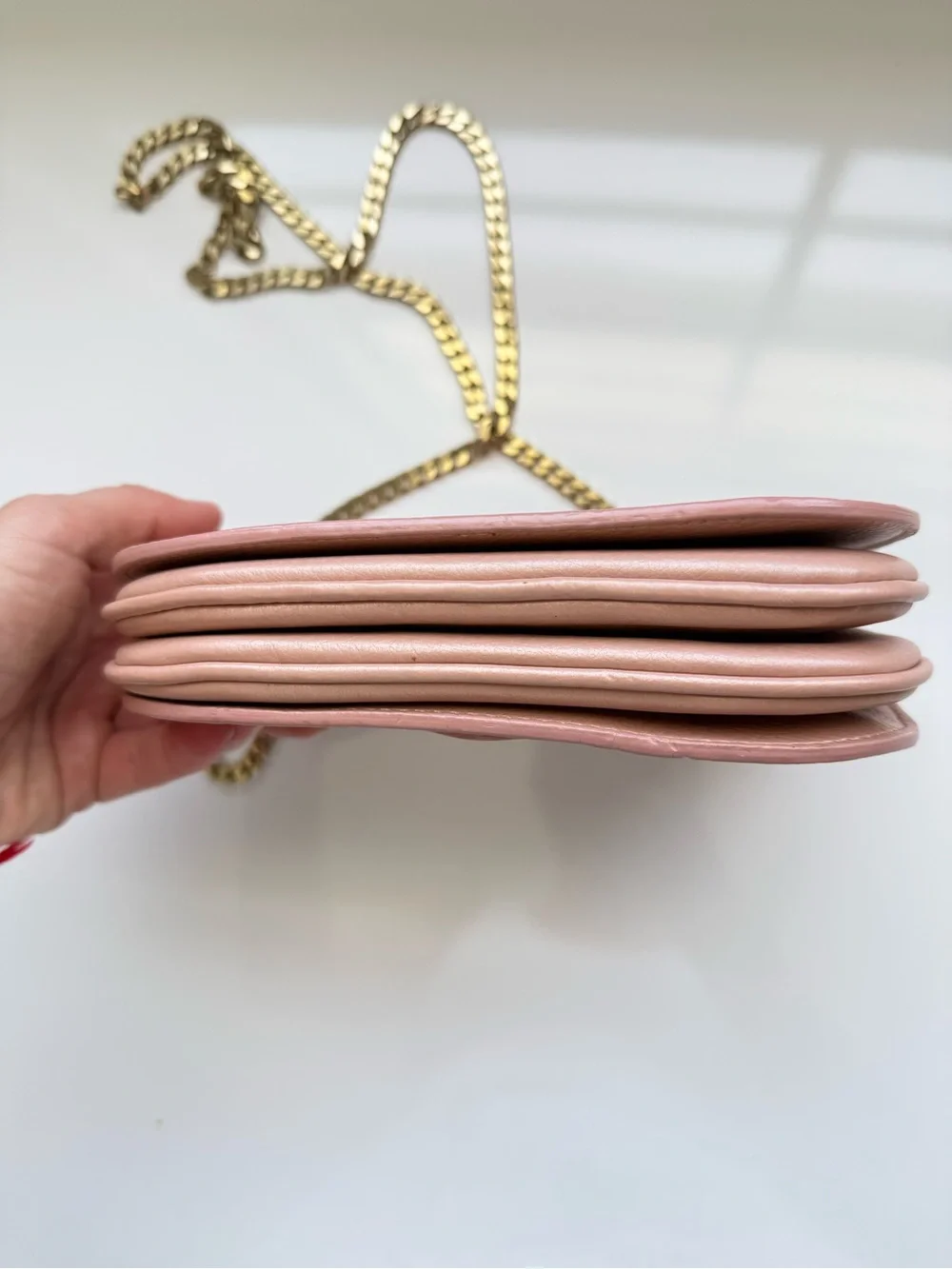 Jimmy Choo Pink Pebbled Leather Crossbody with Gold Chain